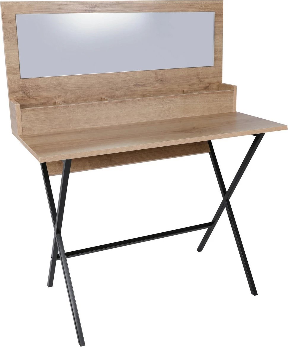 Tavolinë grimi Skye Decor, ngjyrë lisi dhe e zezë, me pasqyrë