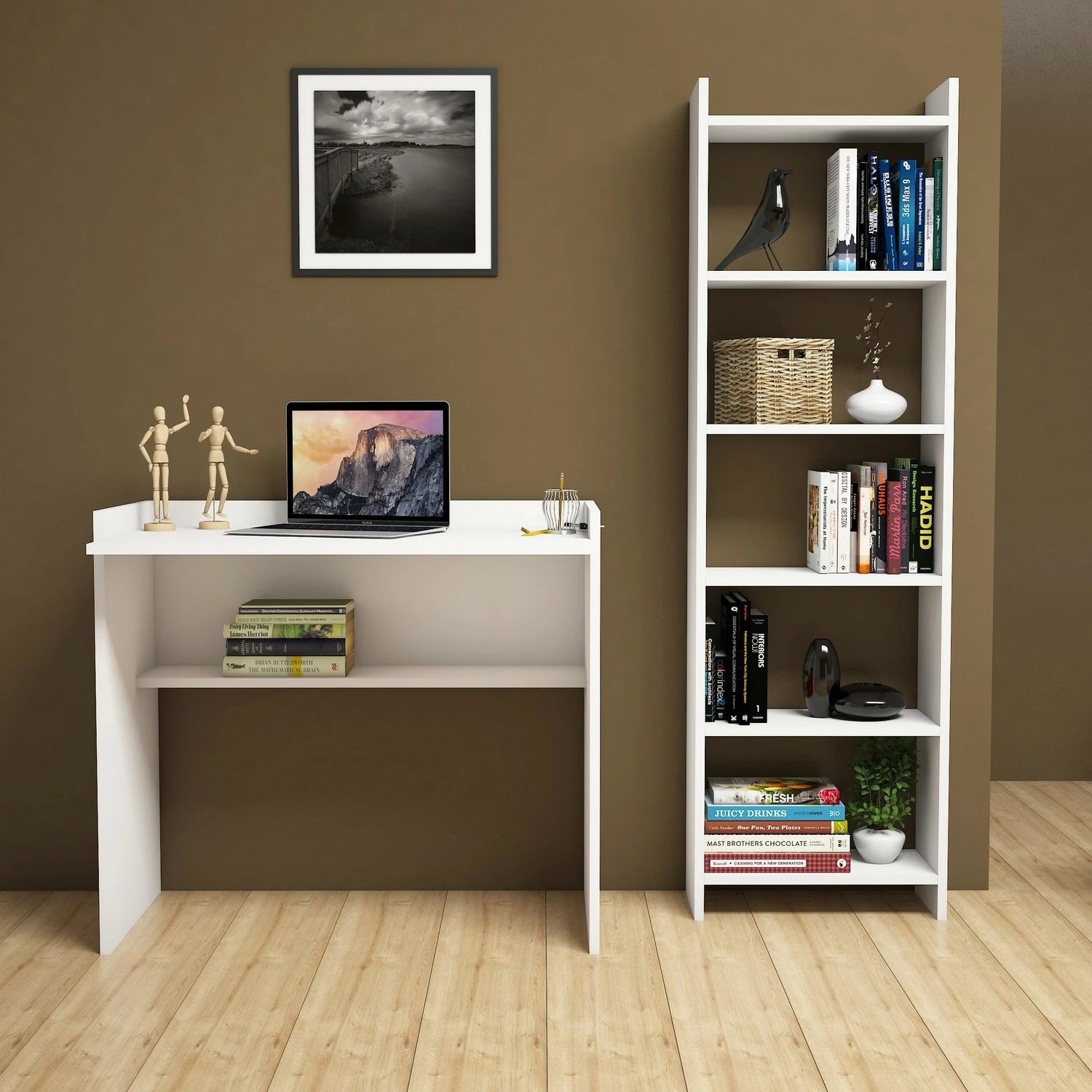 Tavolinë studimi me raft libra, Hanah Home, Karma, e bardhë