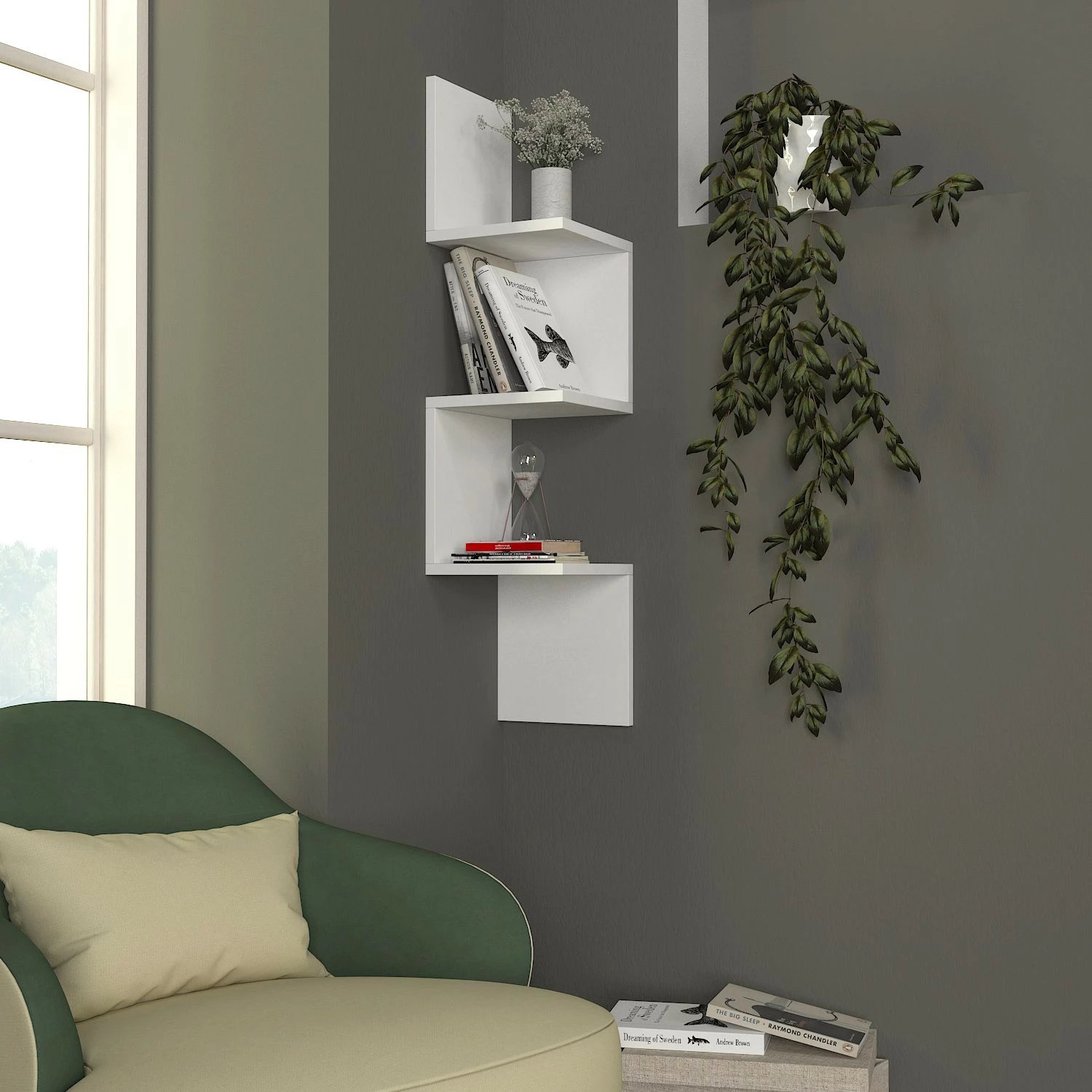 Raft këndi për mur Hanah Home, i bardhë