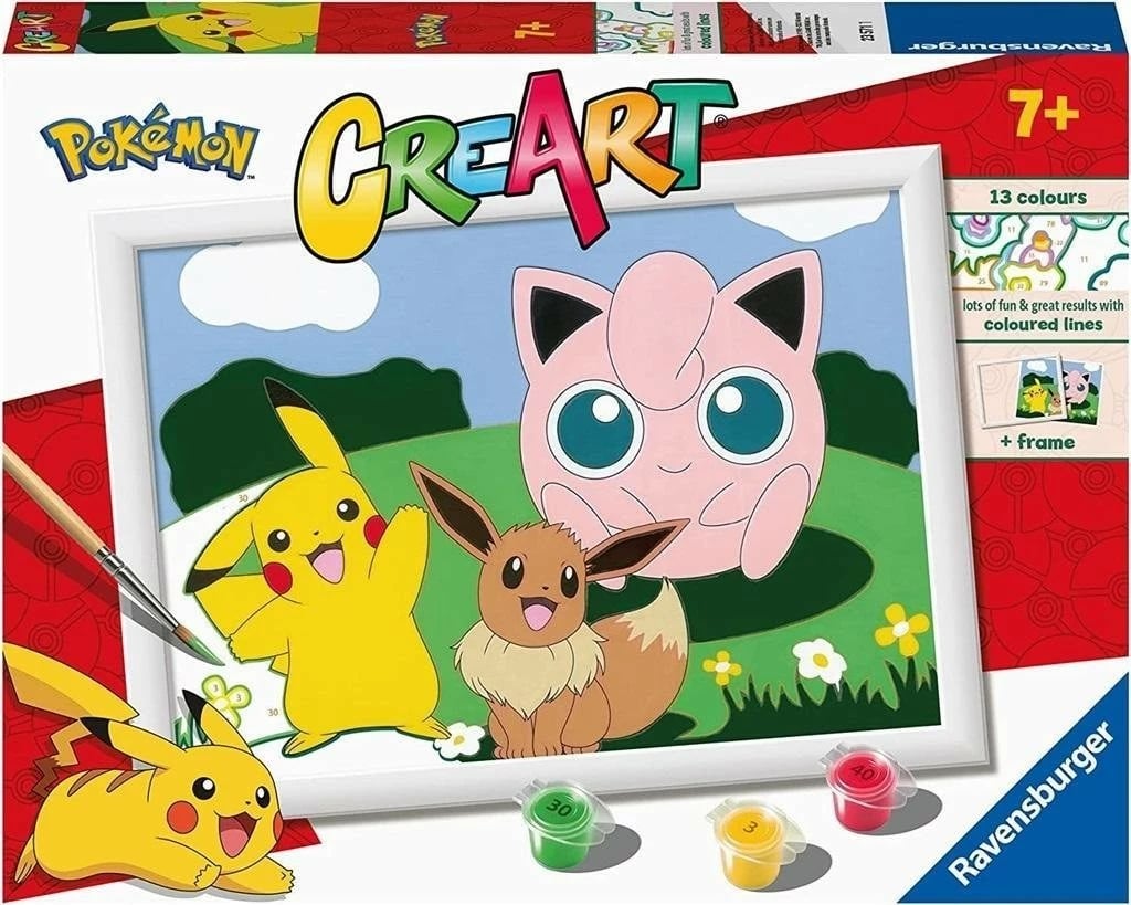 Set ngjyrosje me numra Ravensburger CreArt Pokemon, 13 ngjyra, për fëmijë