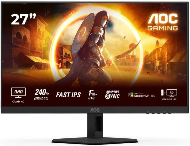 Monitor gaming, AOC, Q27G4ZR, 27" QHD 240Hz (260Hz OC) Fast IPS 1ms, Adaptive Sync HDR400, ngjyrë e zezë dhe e kuqe