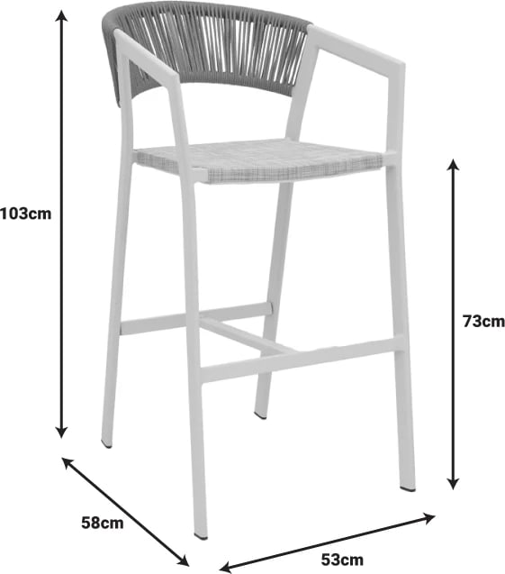 Karrige për bar alumini Phoenix, e grumbullueshme, kornizë e bardhë-tekstilen natyrale rattan, 53x58x103cm