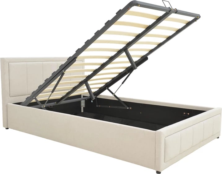 Krevat me hapësirë për depo, stof bezhë, Huga, 120x200cm