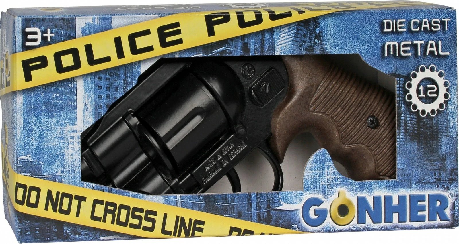 Revolver metalik lodër Pulio Gonher, cilindër 12 naboi, i zi/dru, për djem