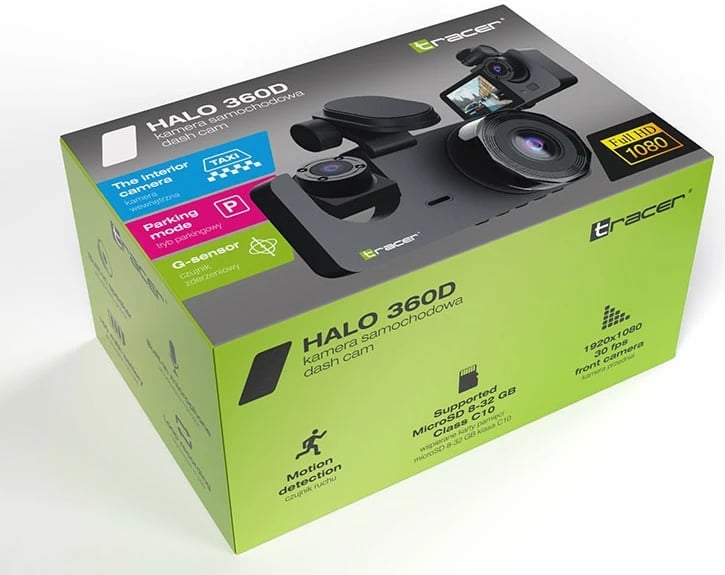 Kamerë makine Tracer HALO 360D me 2 kamera, Full HD 1080p, ekran 3.0'' IPS, kënd 120°, microSD, USB-C, e zezë