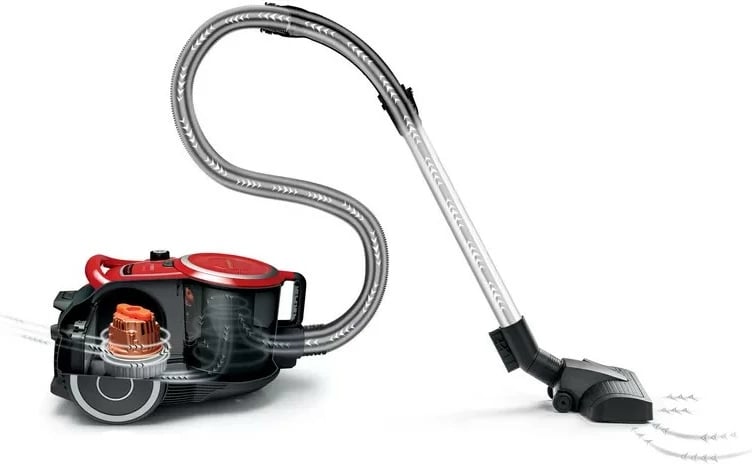 Fshesë me korrent pa qese (ciklonike), Bosch, BGC41Q69, 600 W, filtër HEPA, rreze 10 m, ProSilence Series 6, e kuqe