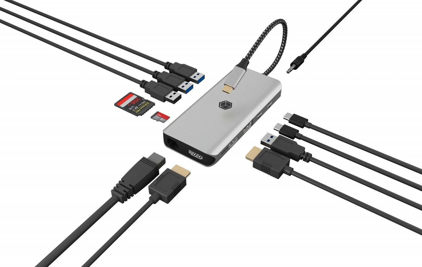 Stacion dokimi IcyBox IB-DK4061-CPD 12-në-1, 2xHDMI, PD 100W, antracit