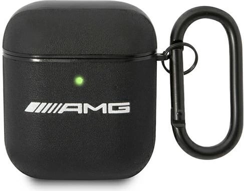 Mbështjellës Mercedes AMG Leather Big Logo për AirPods 1/2, lëkurë, e zezë