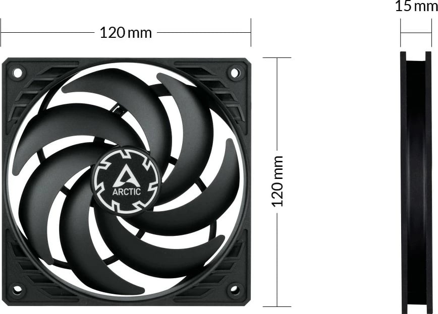 Ventilator kase ARCTIC P12 SLIM PWM PST 3 copë, 120mm, i zi