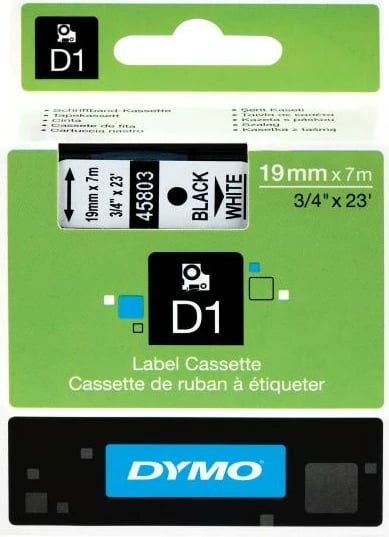 Shirit etiketues, Dymo, D1 45803 (S0720830), poliester, zi mbi të bardhë