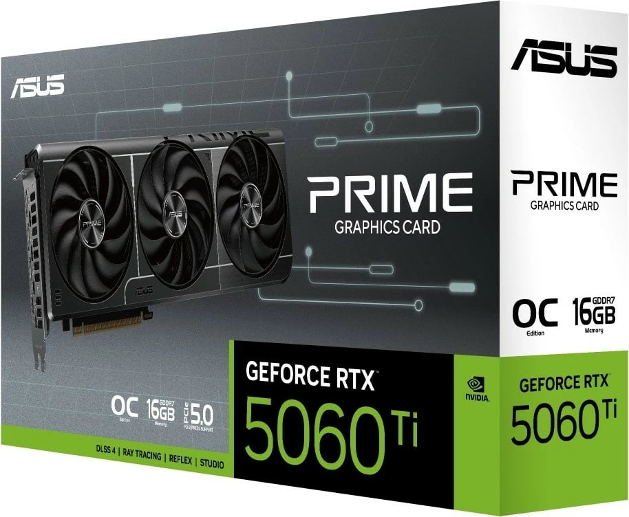 Kartelë grafike Asus GeForce RTX 5060 Ti Prime OC, 16GB GDDR7, 128-bit, 3x DisplayPort/HDMI, e zezë