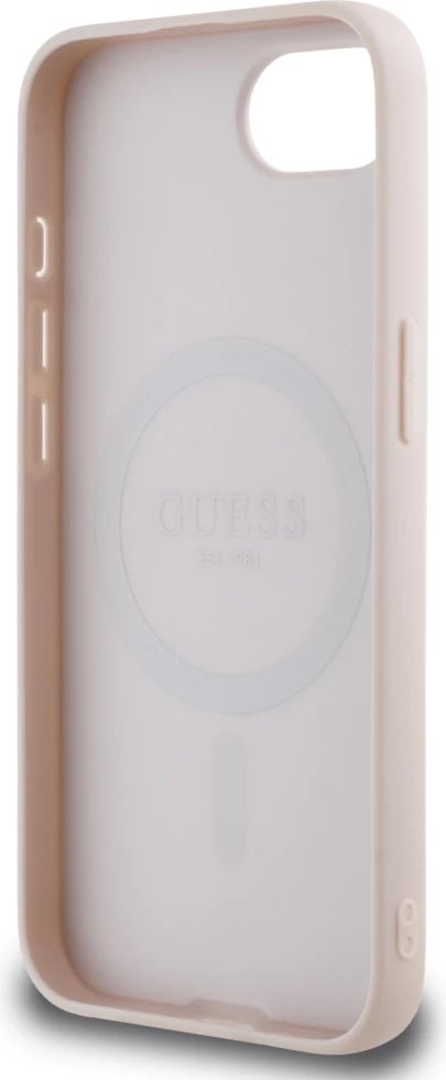 Mbështjellës Guess Grained Ring MagSafe për iPhone 16e, Rozë Mbështjellës Guess Grained Ring MagSafe për iPhone 16e, Rozë