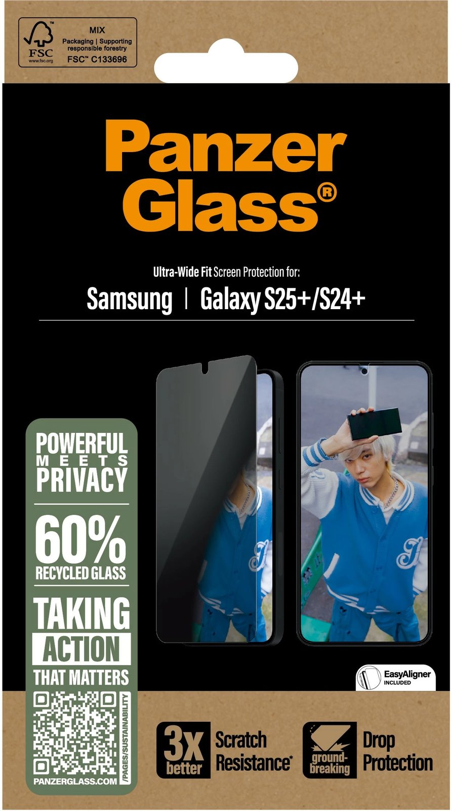 Mbështjellës privacy PanzerGlass për Samsung Galaxy S25 Plus, transparent
