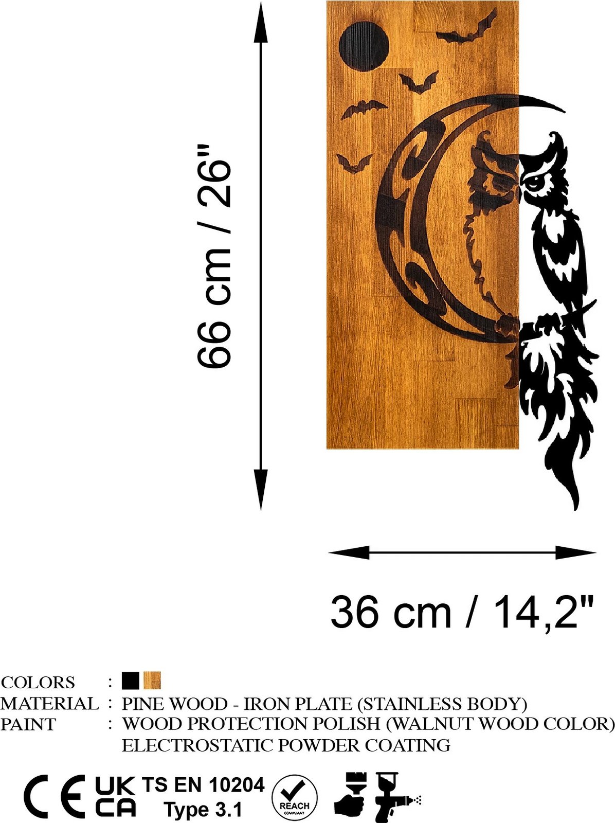 Aksesor dekorativ muri prej druri, Wallity, buf, ngjyrë arre dhe e zezë