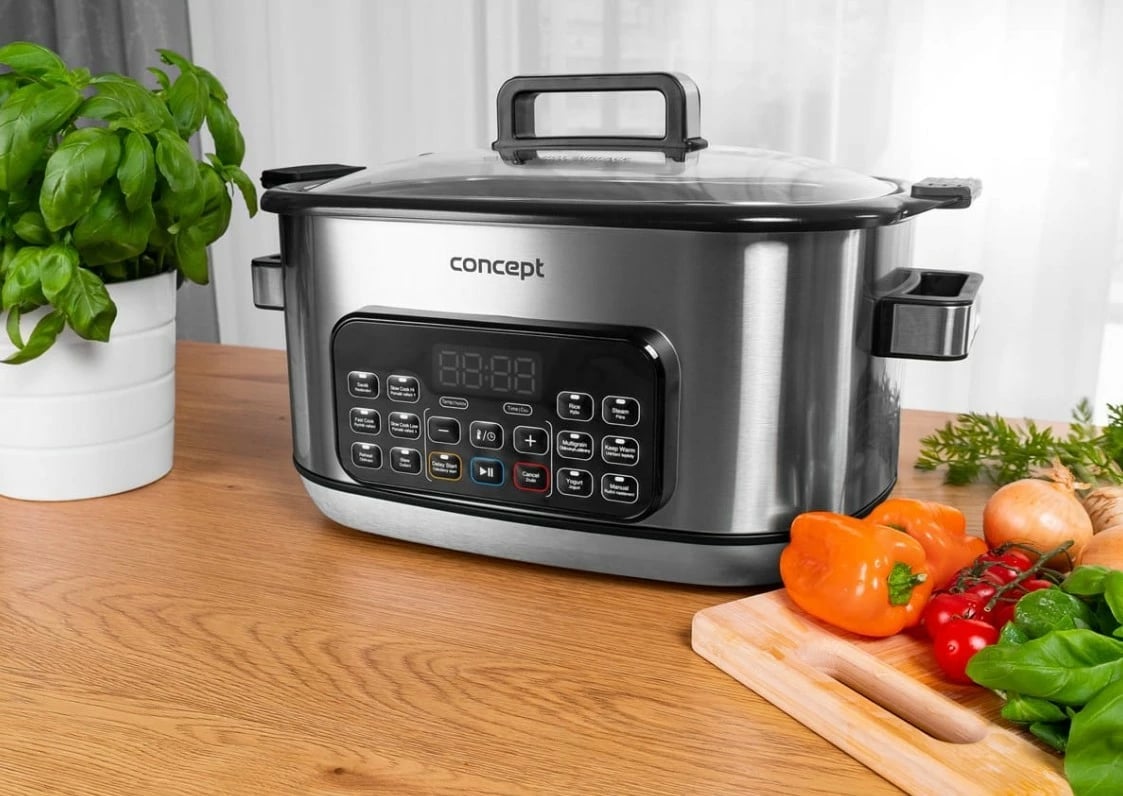 Multicooker/slow cooker Concept CK9000 6L 1250W 10 programe inox me shportë avulli dhe formë silikoni