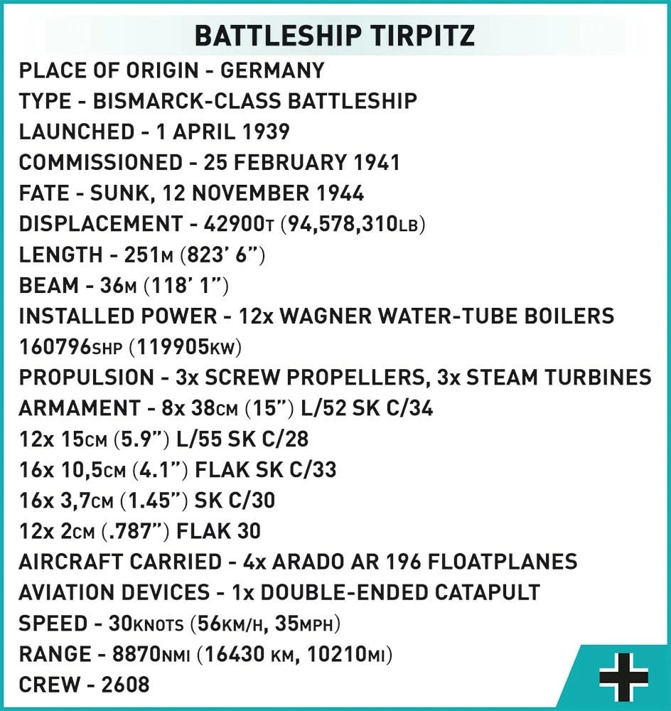 Set ndërtimi Cobi Klocki Battleship Tirpitz, 2810 pjesë, plastikë, Historical Collection