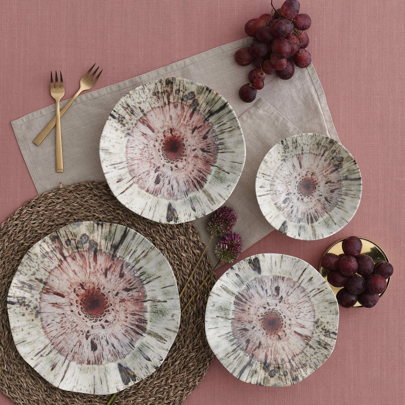 Set enësh për drekë, porcelan, shumëngjyrësh, 24 copë, Hermia, GBSNES24Y41001159