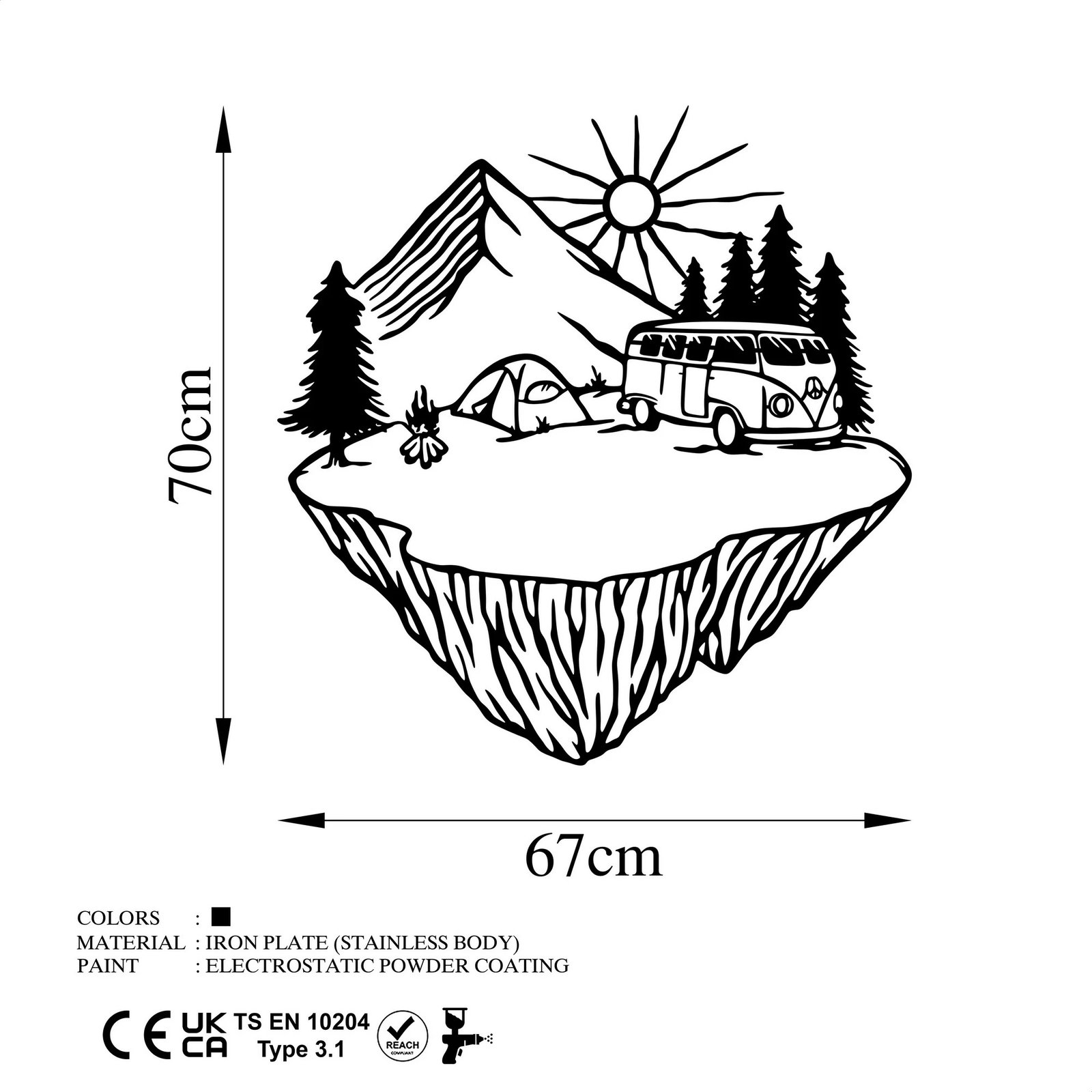 Aksesor dekorativ metalik për mur, peizazh kampi, Wallity