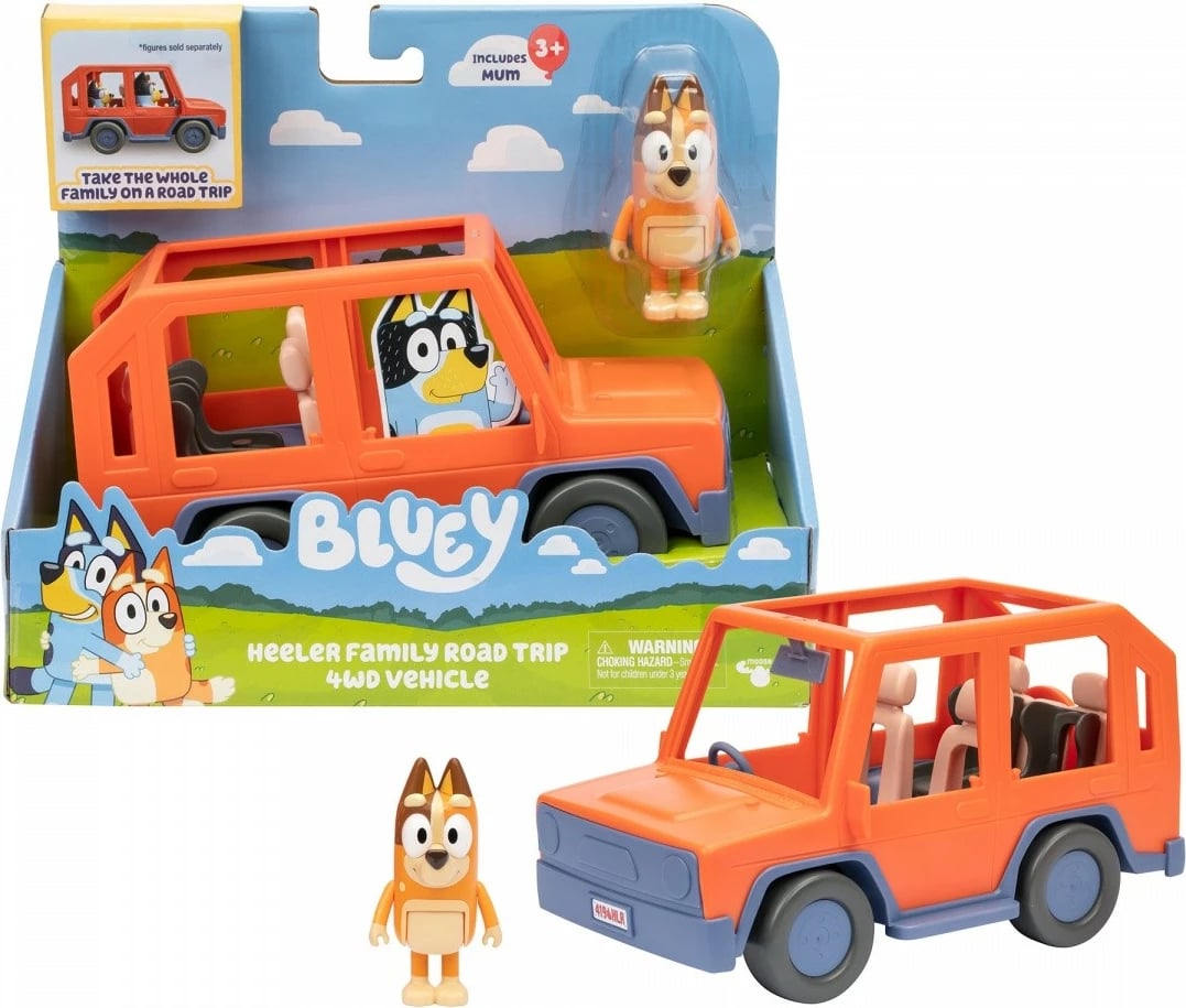 Set lodrash Bluey makinë 4x4 me figurë Chilli, portokalli