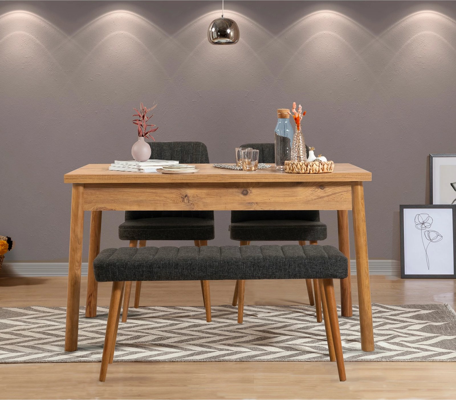 Set tavoline me karrige (4 copë), Hanah Home, Costa Atlantice-Antracit