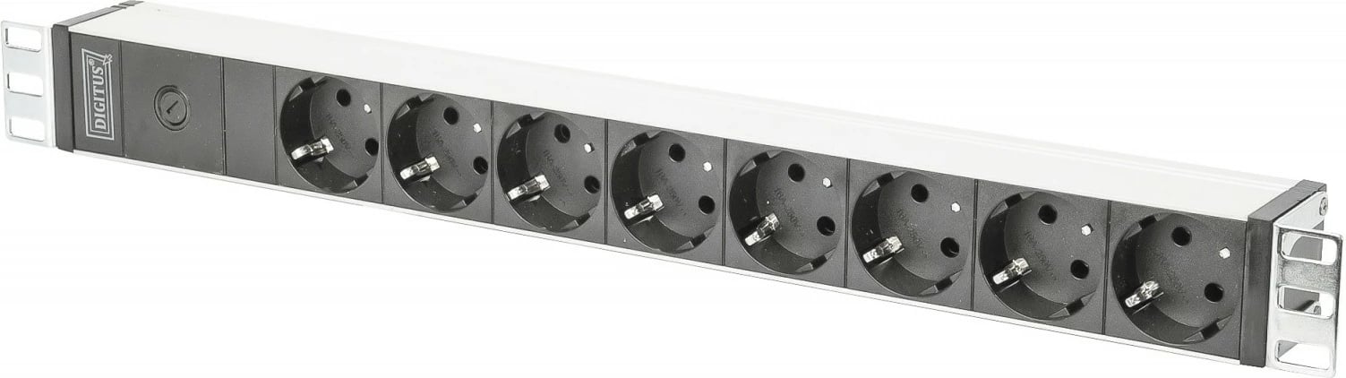 Prizë rack Digitus DN-95410, 8x Schuko, 1U, 2m, C14, Alumini, E zezë/Argjendtë