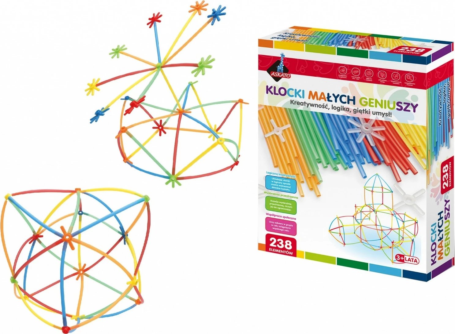Set lodrash ndërtimi ASKATO Little Geniuses Blocks Small Straws, 238 pjesë, shumëngjyrëshe