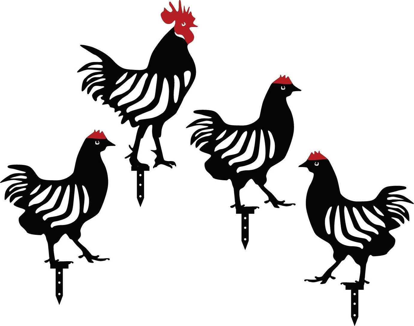 Set dekorativ për kopsht, familje pulash, metal i zi, Aberto Design, 4 copë