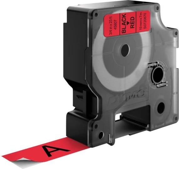 Kasetë etiketuese Dymo D1 45807 S0720870 19mm x 7m, tekst i zi në sfond të kuq