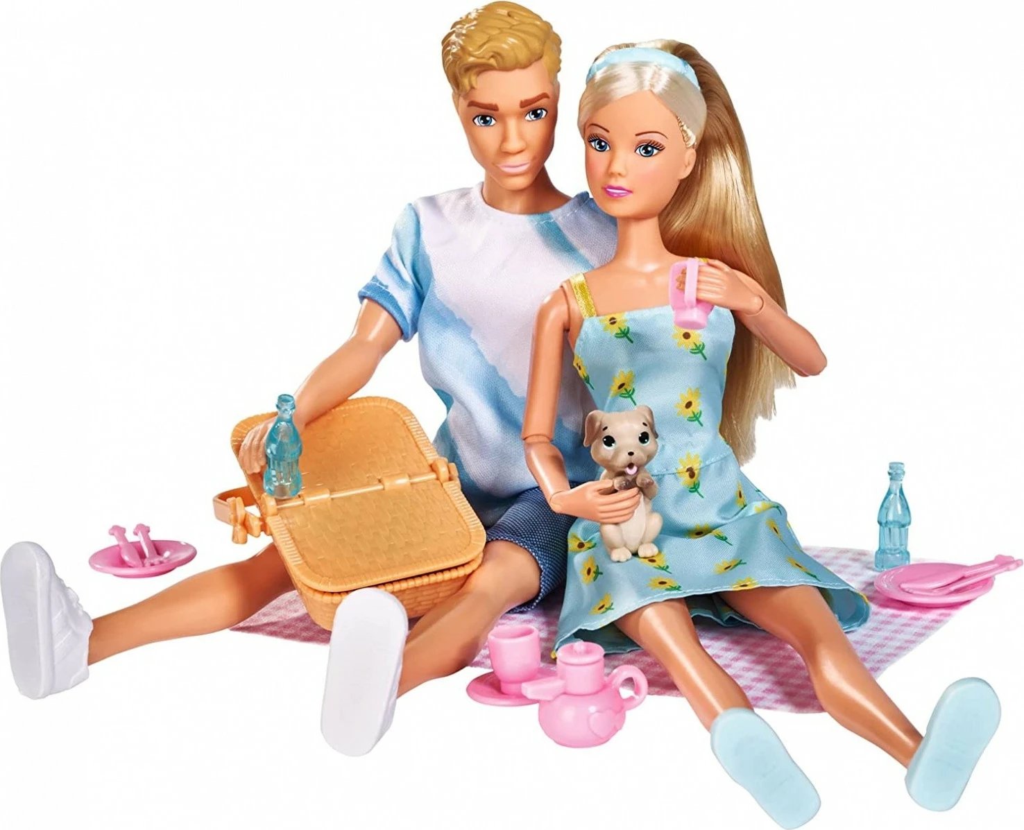 Set kukulla Steffi Love Simba, Steffi dhe Kevin në piknik, me qenush dhe 16 aksesorë