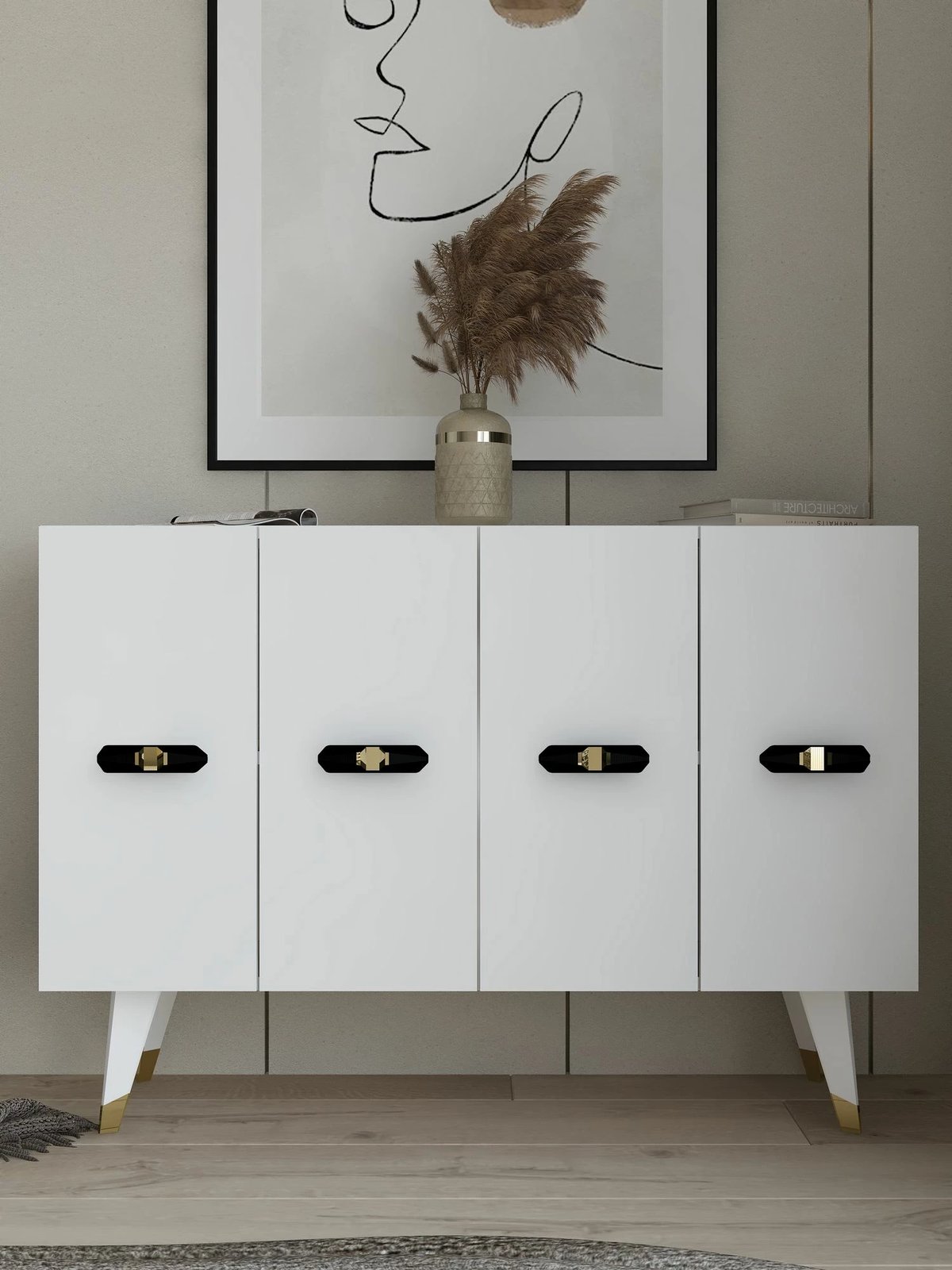 Konsol Skye Decor, Quart V, e bardhë me të artë