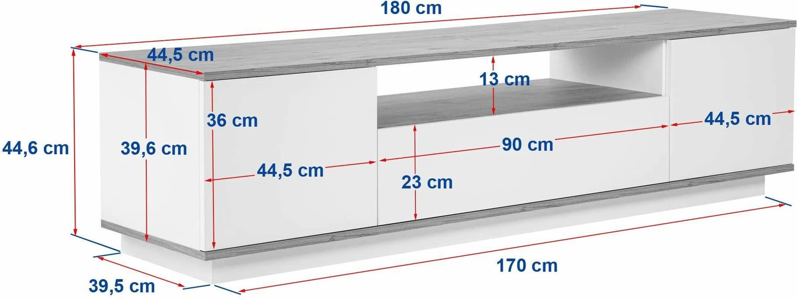 Komodë TV Skye Decor, ngjyrë e bardhë dhe pishë Atlantic, Veramont