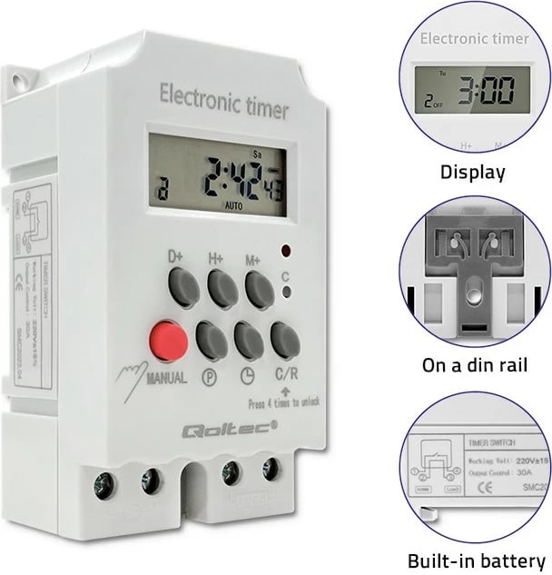 Programator kohe elektronik Qoltec PC0629, për shinë DIN, i bardhë