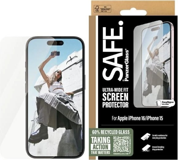Mbrojtës ekrani PanzerGlass SAFE95875 për iPhone 16, 6.1", Ultra-Wide Fit