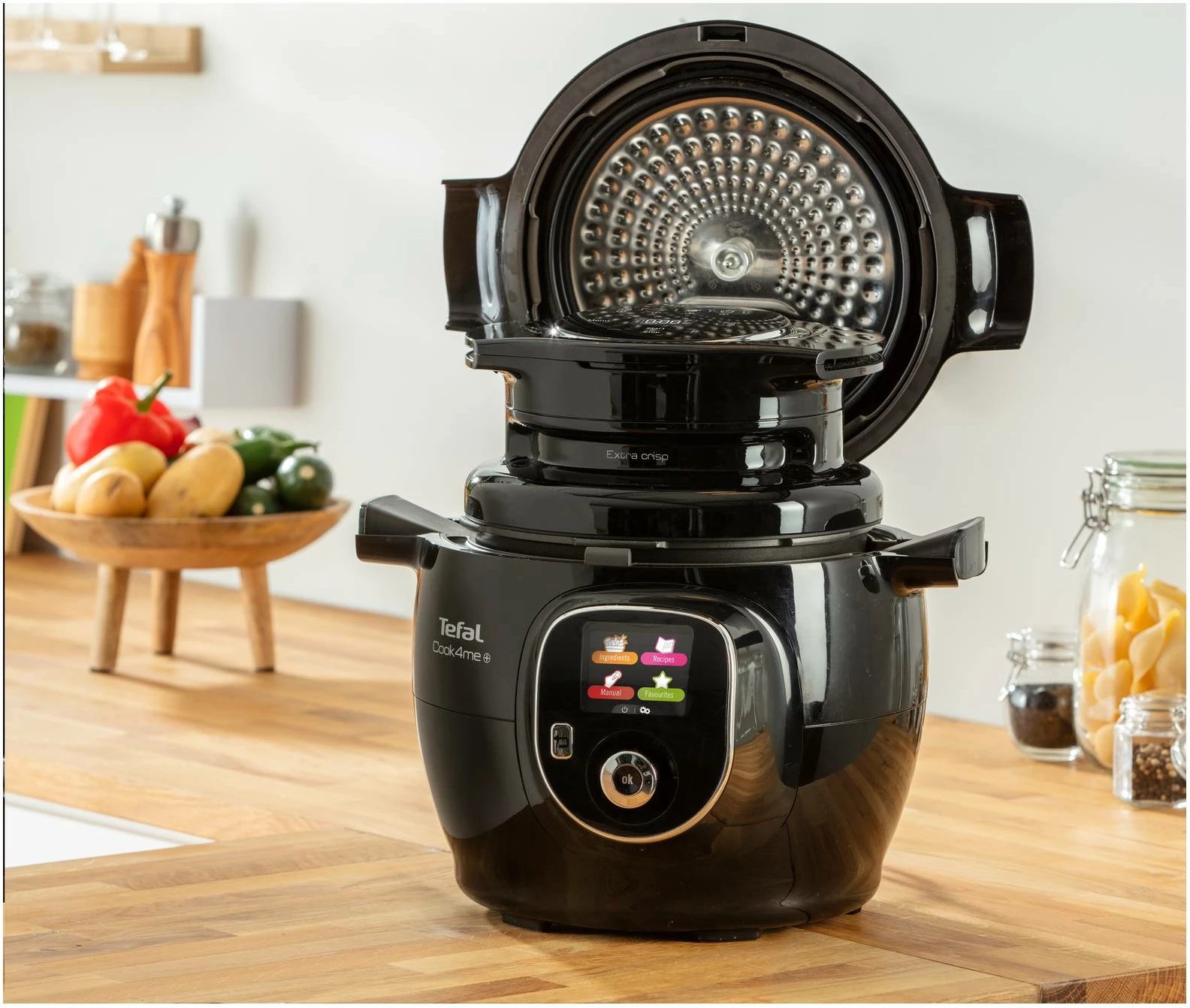 Kapak Extra Crisp për Cook4me, Tefal, EY150830, 4 funksione automatike, temperaturë 70-200°C, ekran digjital, i zi