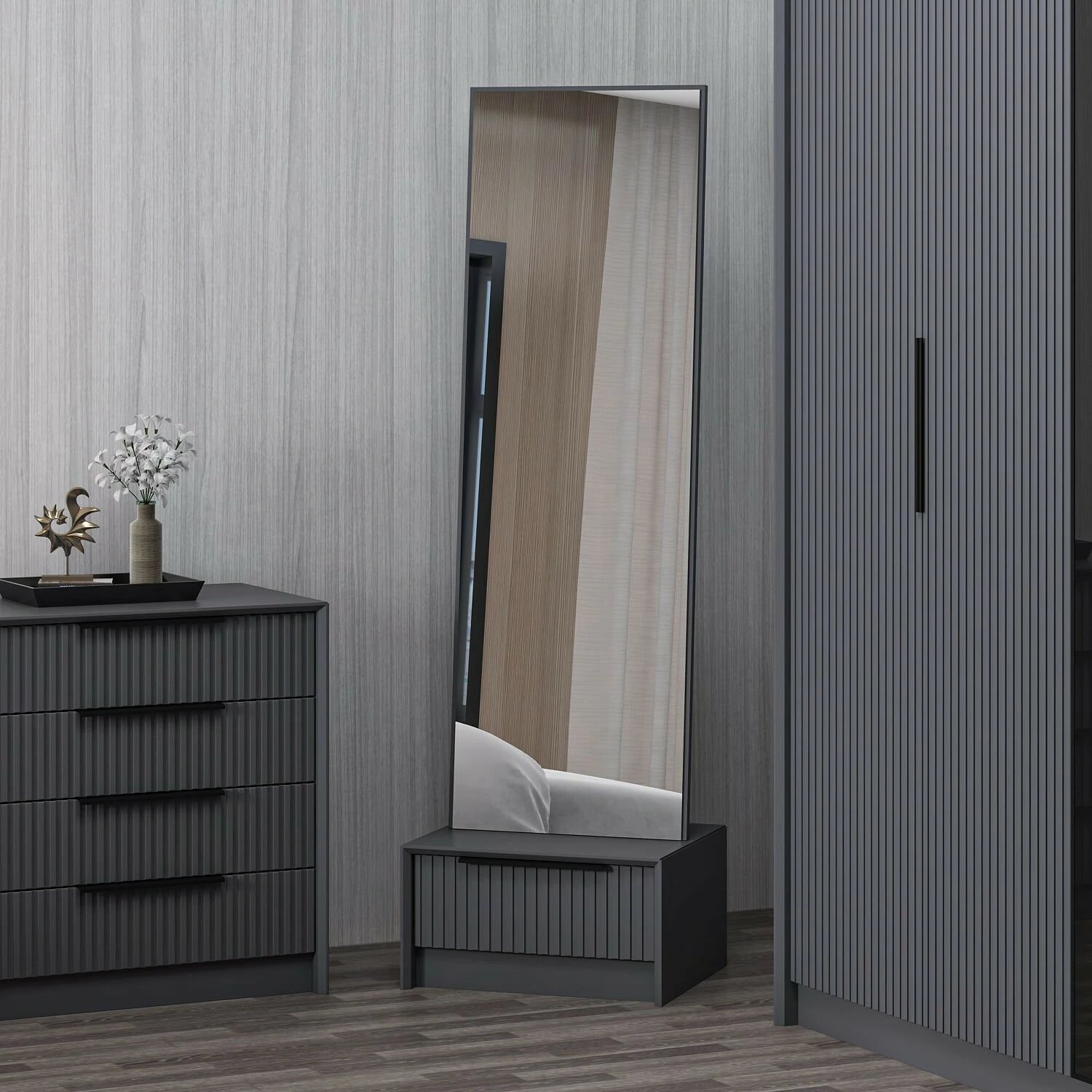 Tavolinë grimimi Skye Decor, Kale Luxe Soft, anthracite, 54x178x45cm