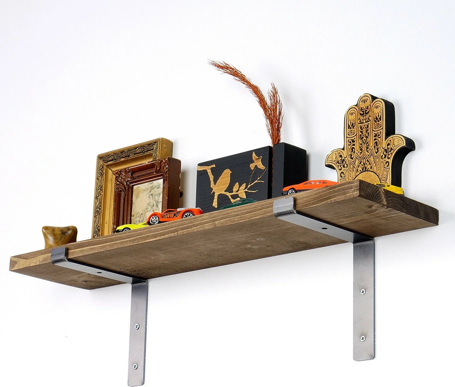 Raft dekorativ prej druri për mur, ngjyrë e zezë dhe arre, Hanah Home Lam002