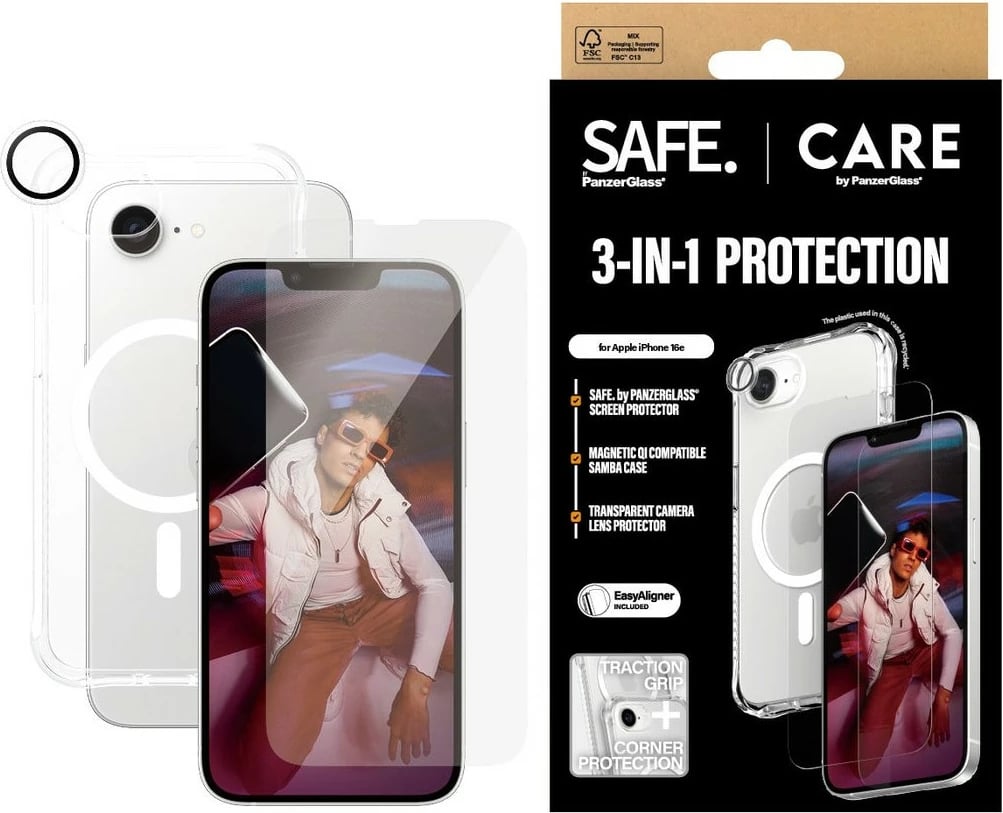 Mbështjellës PanzerGlass për iPhone 16e, 3-in-1 bundle, transparent