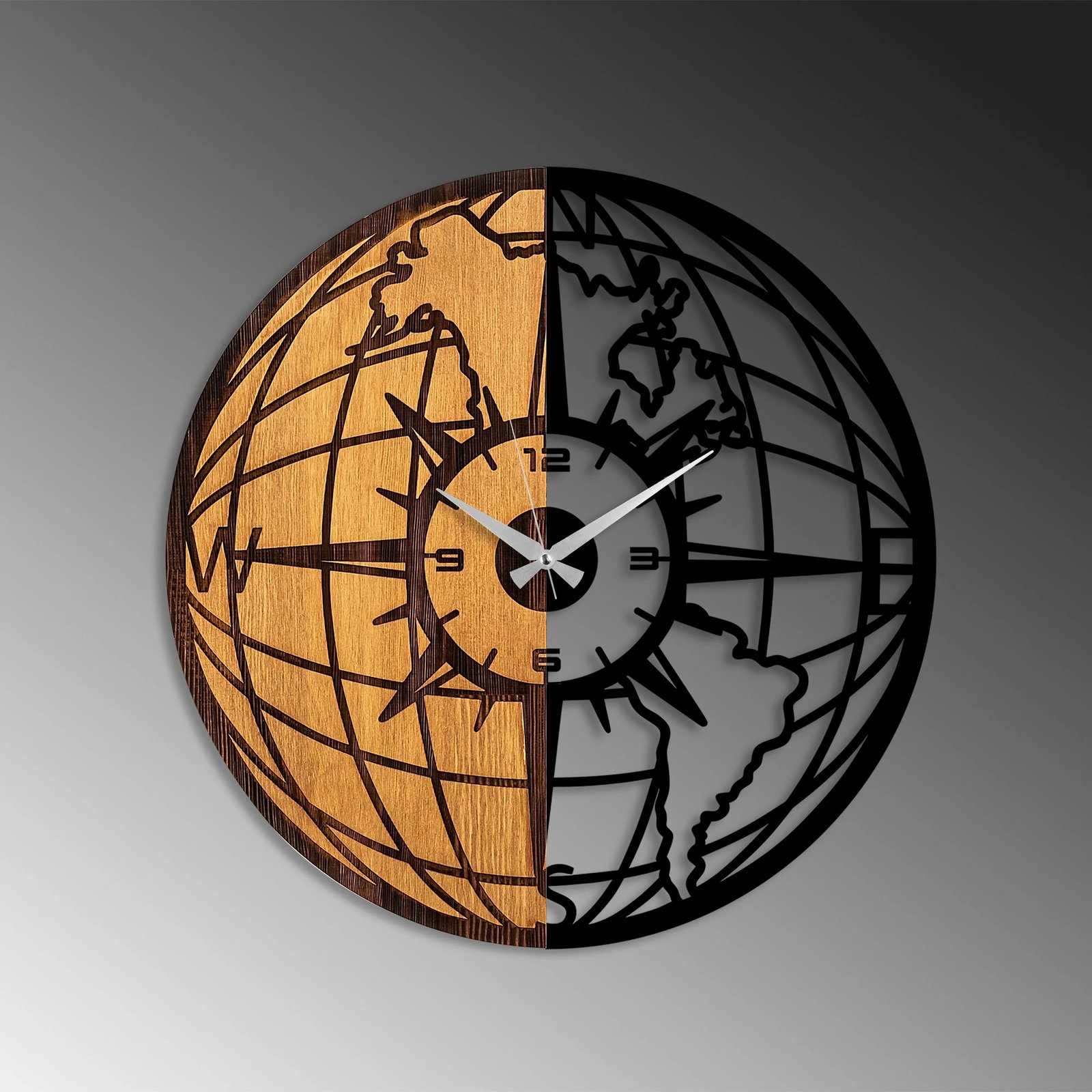 Orë muri dekorative prej druri, Wallity, ngjyrë arre dhe e zezë, 56cm