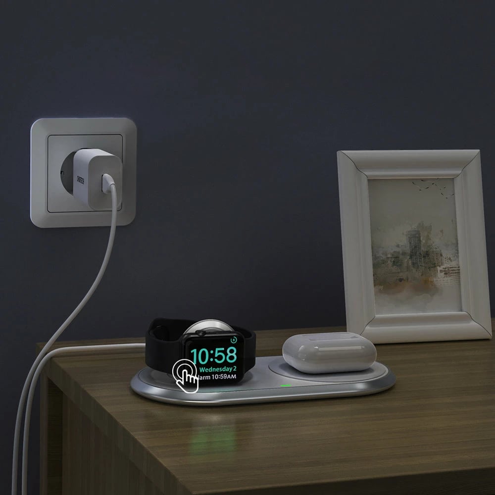 Karikues wireless 2-në-1 Choetech T317, për smartphone dhe Apple Watch, USB-C, i bardhë