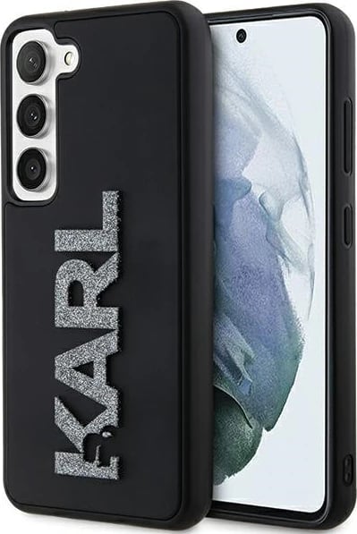 Mbështjellës Karl Lagerfeld 3D Rubber Glitter Logo për Samsung Galaxy S23, i zi
