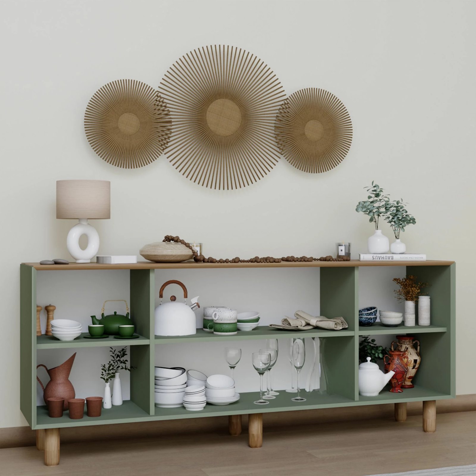 Konsolë bohemiane, ngjyrë e gjelbër, Skye Decor, 180x75x40 cm