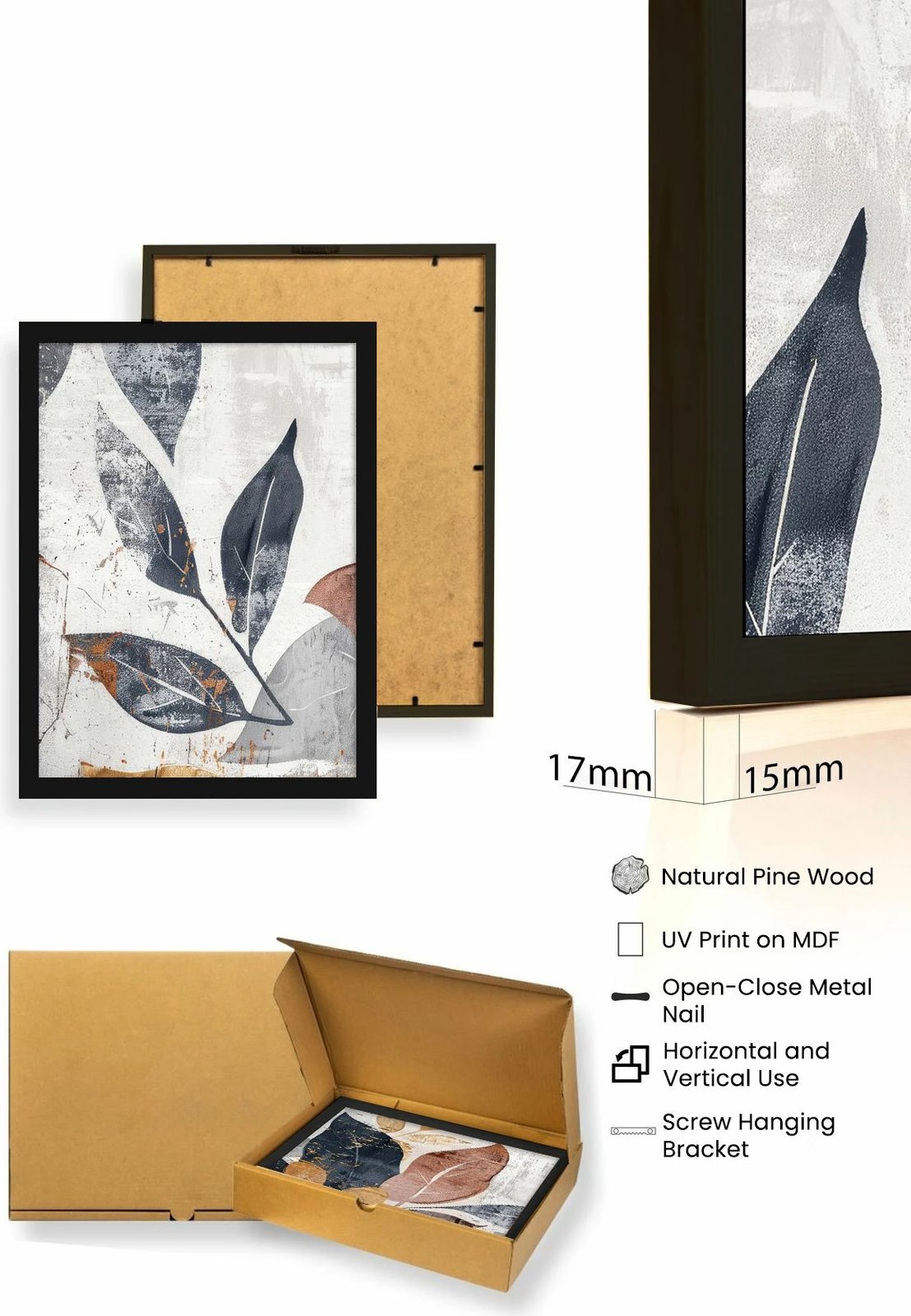 Pikturë dekorative me kornizë MDF (3 copë), Wallity, Huhu467S, 50x35cm