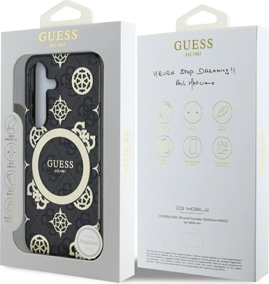 Mbështjellës Guess 4G Background Gold Electroplated Peony Pattern MagSafe për Samsung Galaxy S25, Zi Mbështjellës Guess 4G Background Gold Electroplated Peony Pattern MagSafe për Samsung Galaxy S25, Zi
