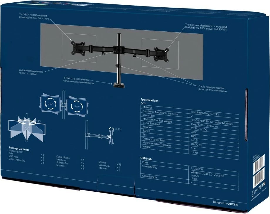 Mbajtëse për dy monitorë ARCTIC Z2 Gen 3- E zezë