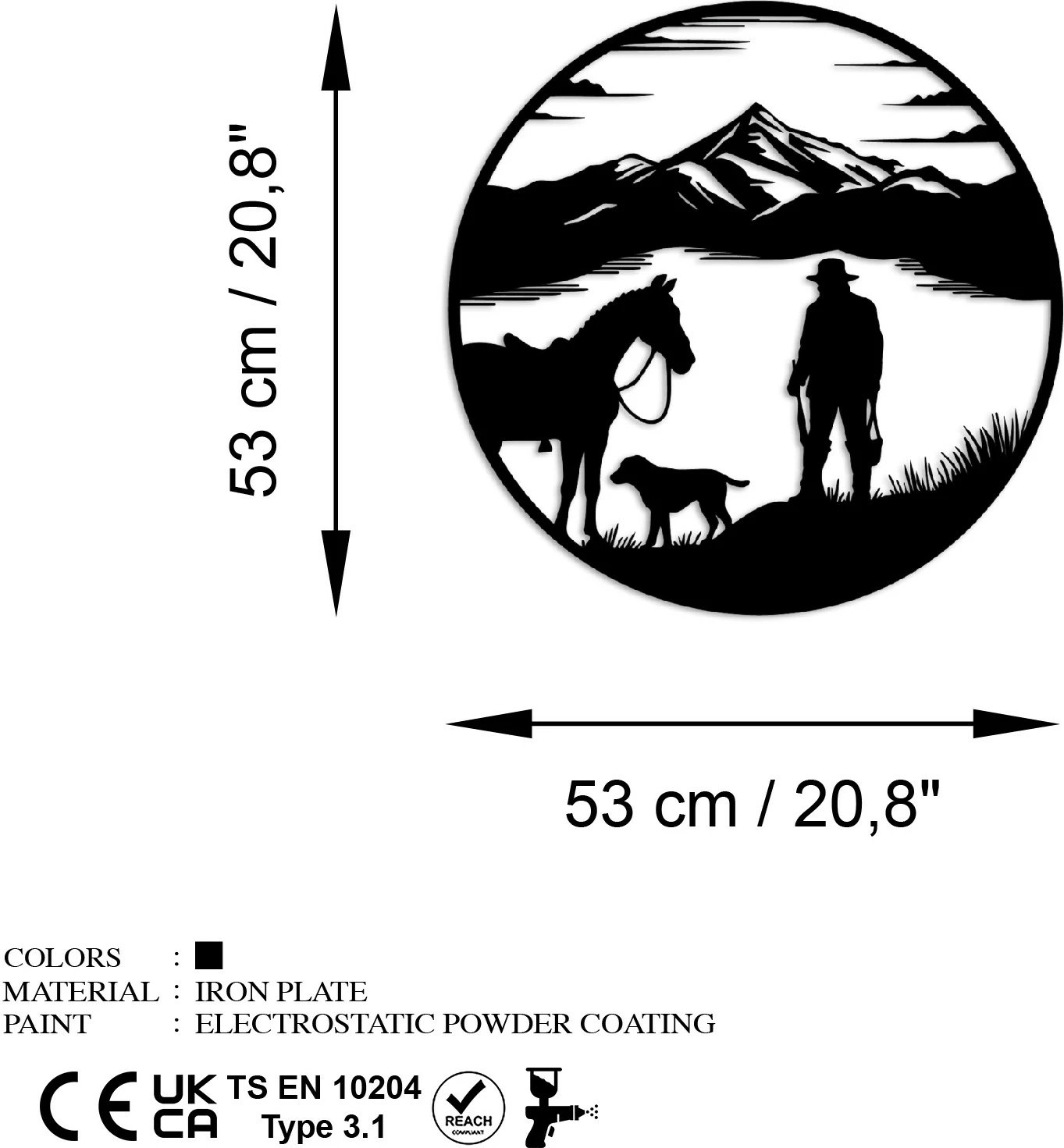 Aksesor dekorativ metalik për mur Wallity, gjuetar në liqen