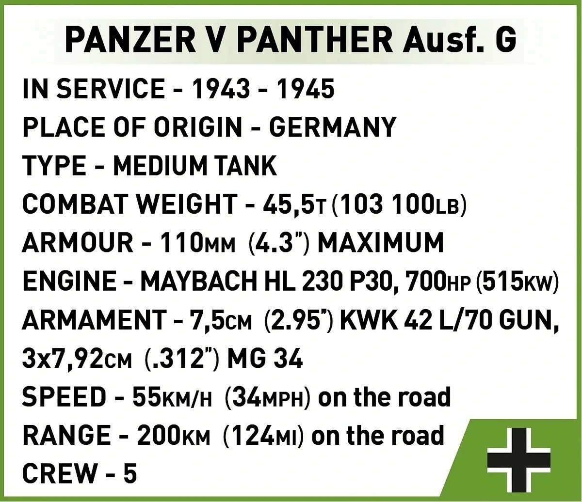 Set ndërtimi Cobi Klocki Panzer V Panther G Pudel, 1133 pjesë, plastikë, me 2 figurina