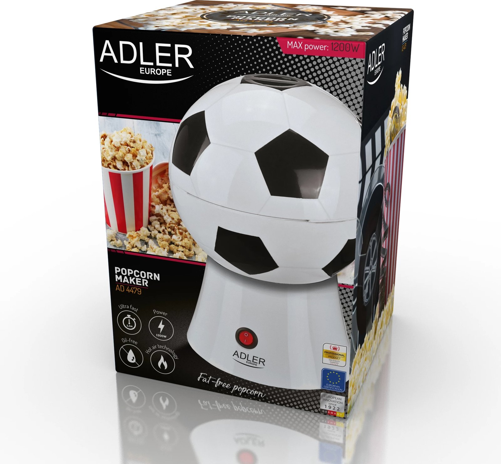 aparat kokoshkash, Adler AD 4479, 1200W, përgatitje me ajër të nxehtë pa vaj, kapak-enë servirjeje, plastikë, prizë E/F, bardh e zi