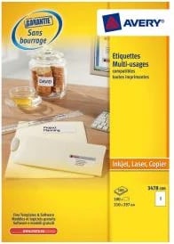 Etiketa vetëngjitëse, Avery Zweckform, 3478, A4 210 x 297 mm, 100 fletë, të bardha