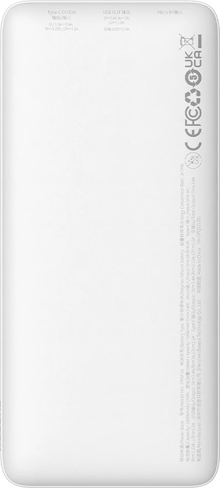 Powerbank Baseus Airpow 10000mAh 20W me kabllo USB-A në USB-C, Bardhë