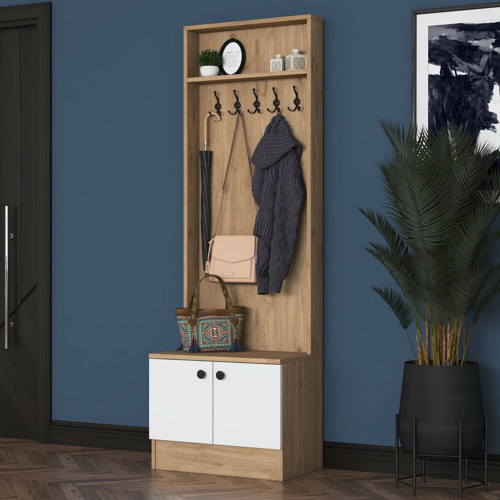 Stendë korridori, ngjyrë arre dhe e bardhë, Skye Decor, M16-2254